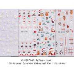 5D Christmas Nail Art Stickers Santa Claus Snowflake Elk Snowman Nail Decals