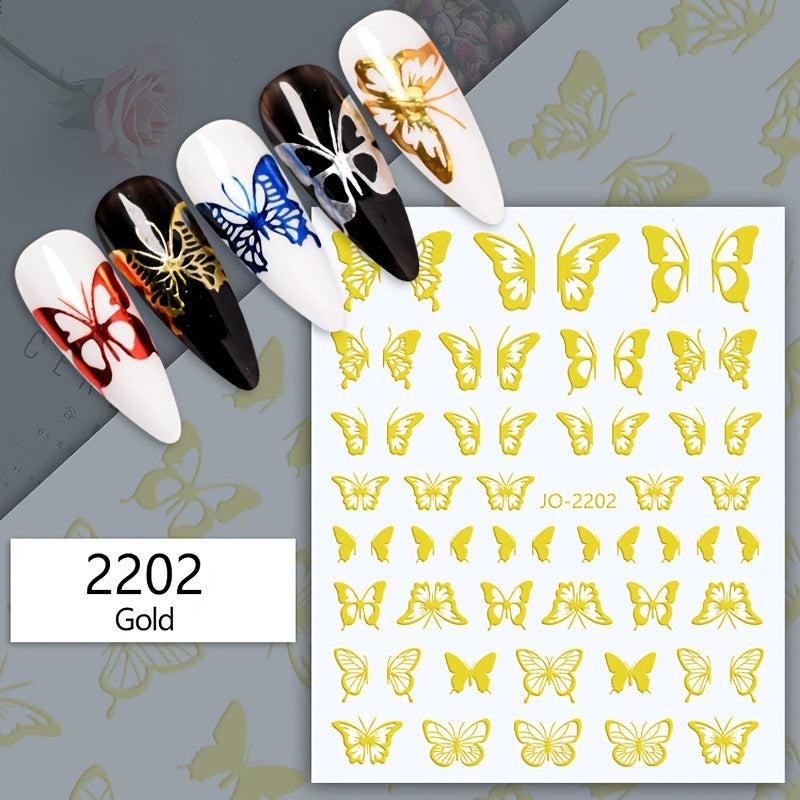 Butterfly Nail Stickers 3D Nail Art Supplies Self Adhesive Decals 12 Colors