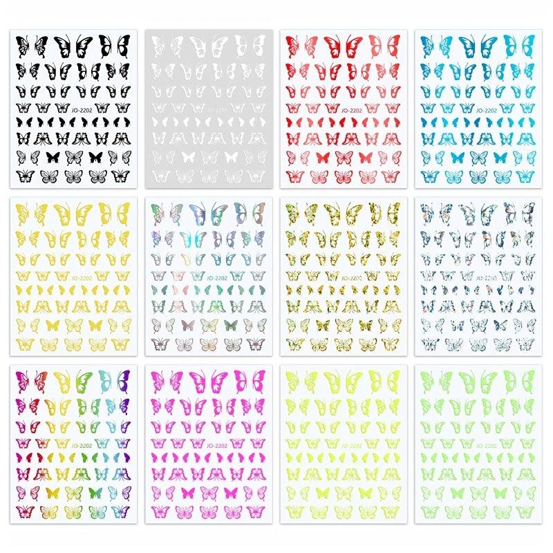 Butterfly Nail Stickers 3D Nail Art Supplies Self Adhesive Decals 12 Colors