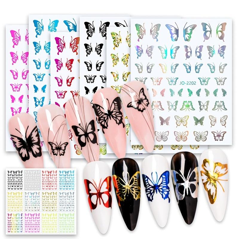 Butterfly Nail Stickers 3D Nail Art Supplies Self Adhesive Decals 12 Colors
