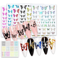 Butterfly Nail Stickers 3D Nail Art Supplies Self Adhesive Decals 12 Colors