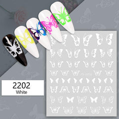Butterfly Nail Stickers 3D Nail Art Supplies Self Adhesive Decals 12 Colors