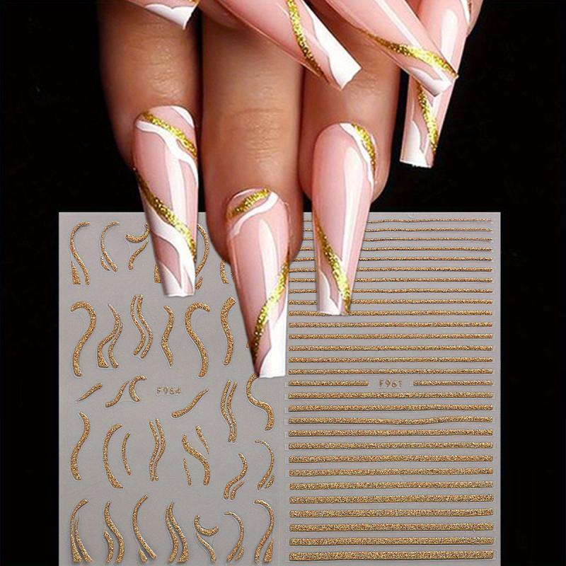 2pcs Glitter French Tip Nail Stickers Heart Star Butterfly Nail Art Decals