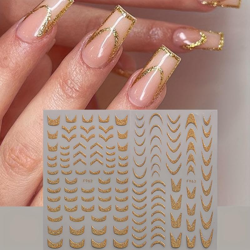 2pcs Glitter French Tip Nail Stickers Heart Star Butterfly Nail Art Decals