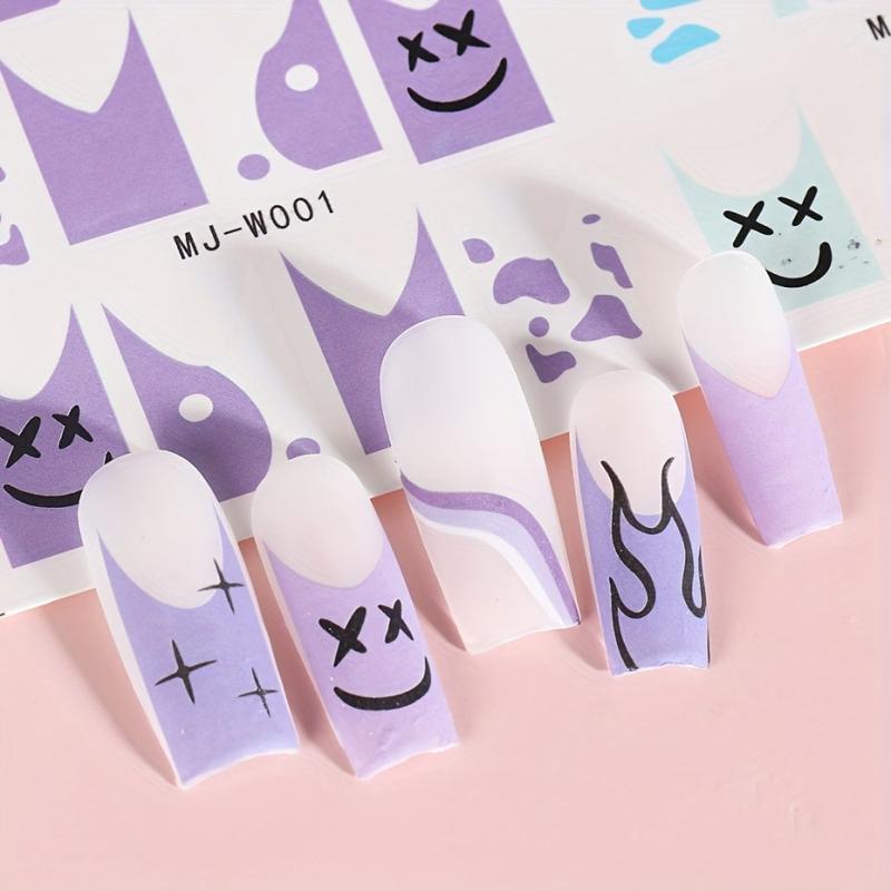 Y2K Girls Nail Art Water Stickers Colorful French Smile Fire Stars Nail Transfer