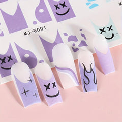 Y2K Girls Nail Art Water Stickers Colorful French Smile Fire Stars Nail Transfer
