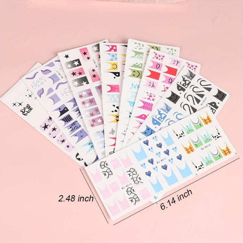 Y2K Girls Nail Art Water Stickers Colorful French Smile Fire Stars Nail Transfer