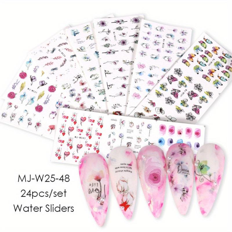 Y2K Girls Nail Art Water Stickers Colorful French Smile Fire Stars Nail Transfer