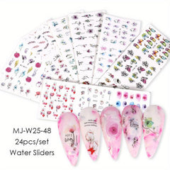Y2K Girls Nail Art Water Stickers Colorful French Smile Fire Stars Nail Transfer