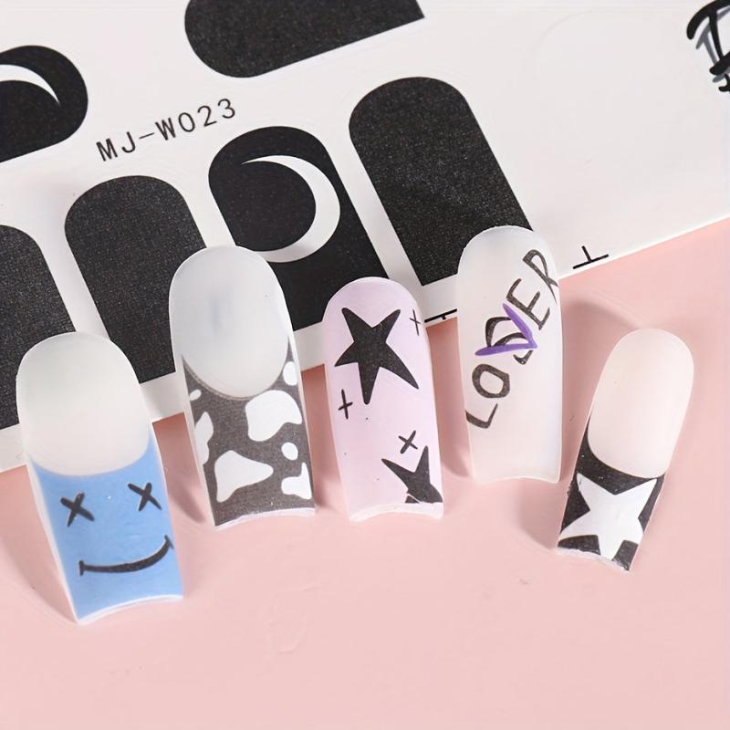 Y2K Girls Nail Art Water Stickers Colorful French Smile Fire Stars Nail Transfer