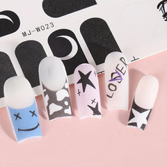 Y2K Girls Nail Art Water Stickers Colorful French Smile Fire Stars Nail Transfer