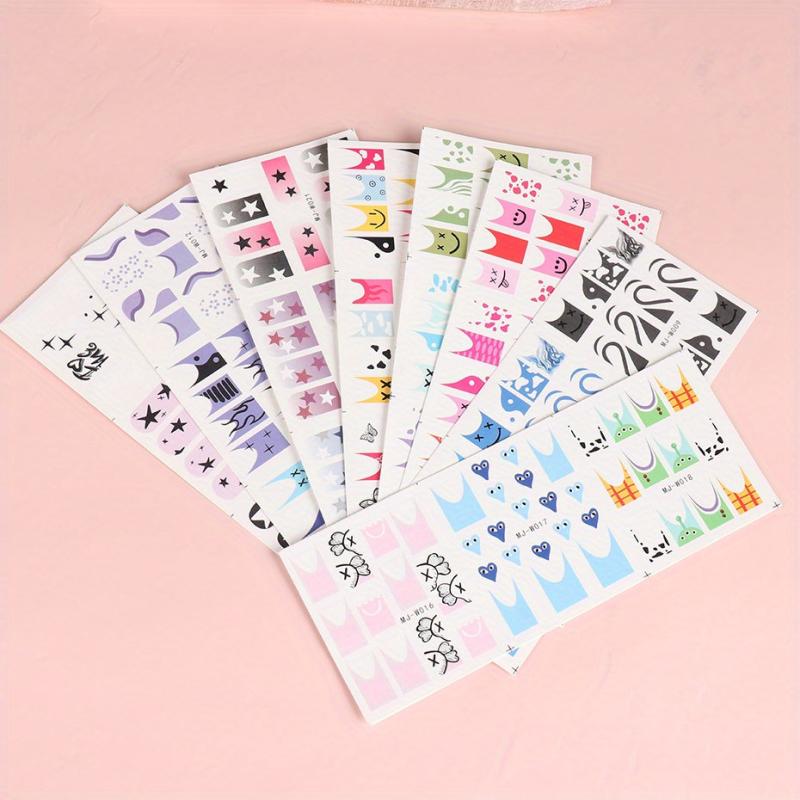 Y2K Girls Nail Art Water Stickers Colorful French Smile Fire Stars Nail Transfer