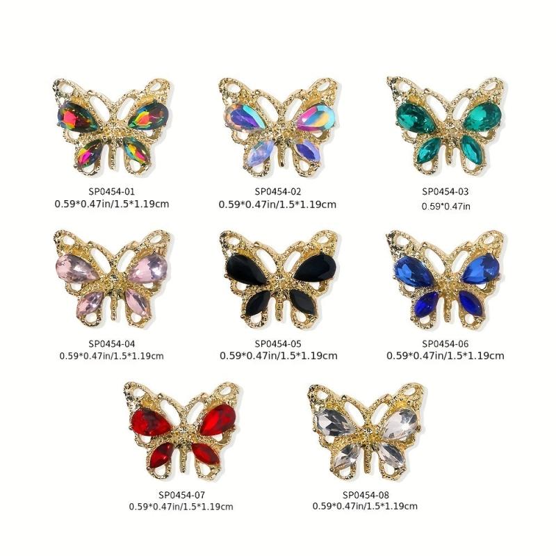 10pcs Butterfly Nail Art Charms with Crystal Zircons 3D Alloy Nail Accessory