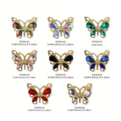 10pcs Butterfly Nail Art Charms with Crystal Zircons 3D Alloy Nail Accessory