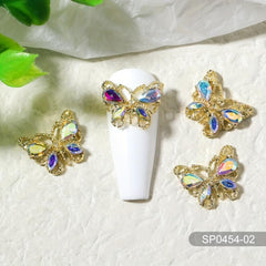 10pcs Butterfly Nail Art Charms with Crystal Zircons 3D Alloy Nail Accessory