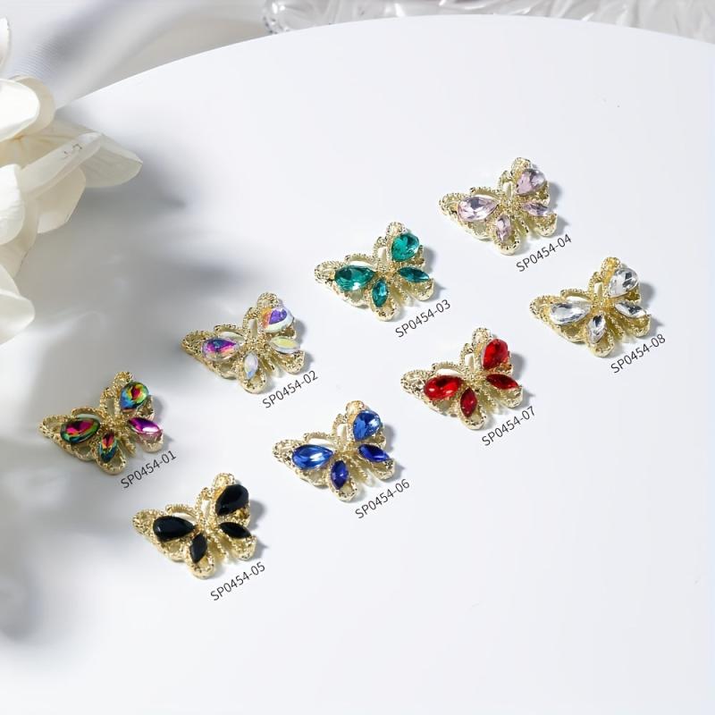 10pcs Butterfly Nail Art Charms with Crystal Zircons 3D Alloy Nail Accessory