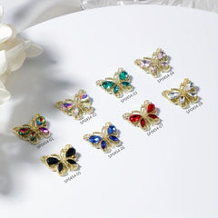 10pcs Butterfly Nail Art Charms with Crystal Zircons 3D Alloy Nail Accessory
