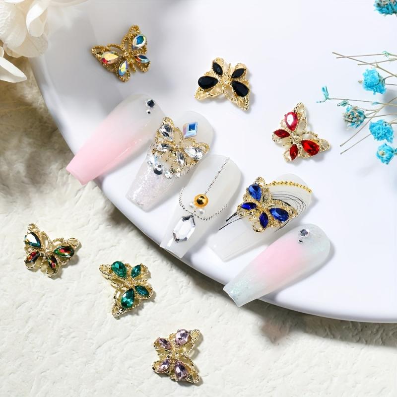10pcs Butterfly Nail Art Charms with Crystal Zircons 3D Alloy Nail Accessory