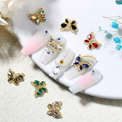 10pcs Butterfly Nail Art Charms with Crystal Zircons 3D Alloy Nail Accessory
