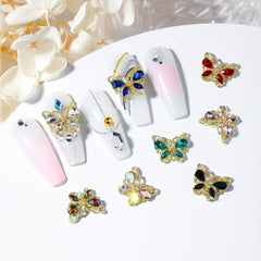 10pcs Butterfly Nail Art Charms with Crystal Zircons 3D Alloy Nail Accessory