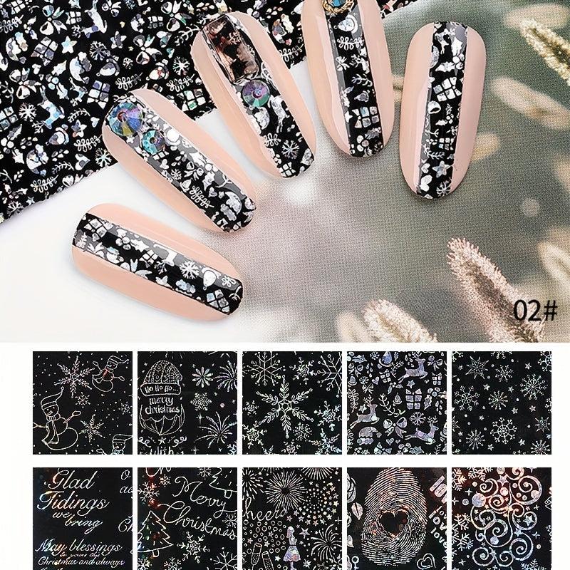 Christmas Halloween Nail Foil Transfer Stickers Snowman Santa Elk Laser Decals