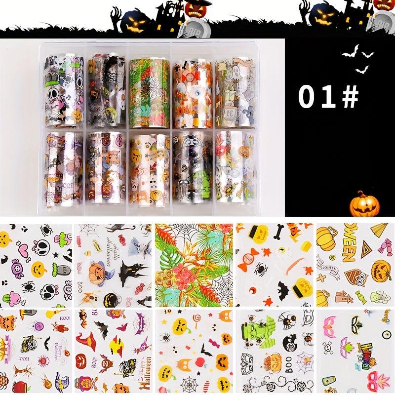 Christmas Halloween Nail Foil Transfer Stickers Snowman Santa Elk Laser Decals