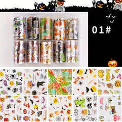 Christmas Halloween Nail Foil Transfer Stickers Snowman Santa Elk Laser Decals