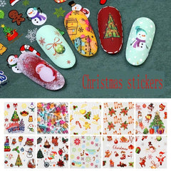 Christmas Halloween Nail Foil Transfer Stickers Snowman Santa Elk Laser Decals