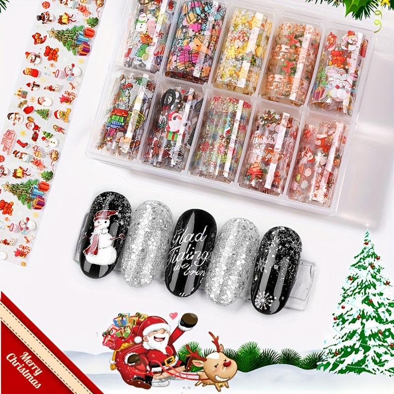 Christmas Halloween Nail Foil Transfer Stickers Snowman Santa Elk Laser Decals