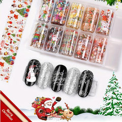 Christmas Halloween Nail Foil Transfer Stickers Snowman Santa Elk Laser Decals