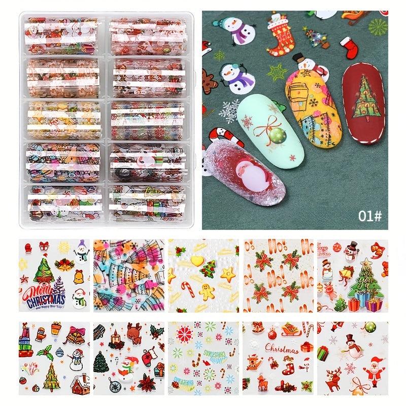 Christmas Halloween Nail Foil Transfer Stickers Snowman Santa Elk Laser Decals