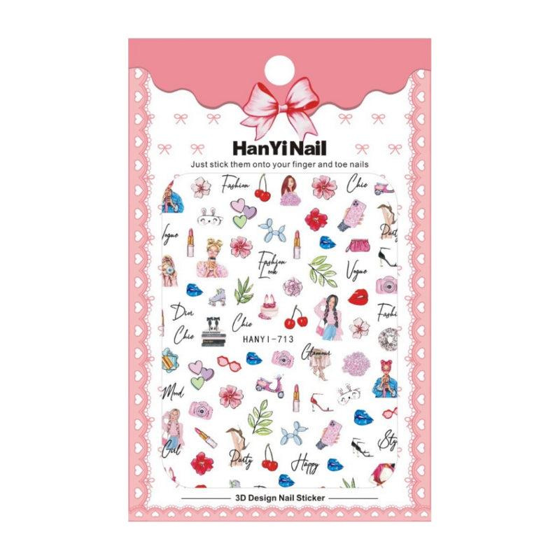 Love Heart Girl's Face Nail Decals - DIY nail art stickers