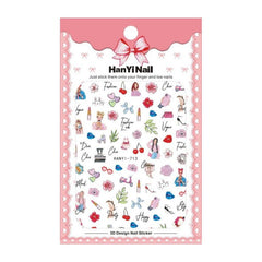 Love Heart Girl's Face Nail Decals - DIY nail art stickers