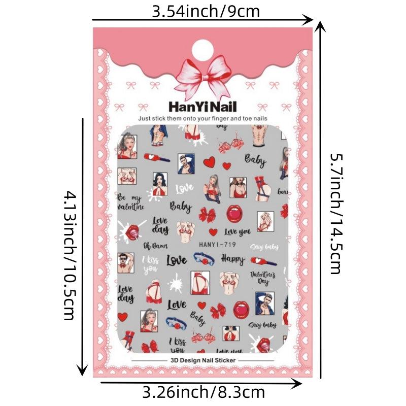 Love Heart Girl's Face Nail Decals - DIY nail art stickers