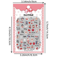 Love Heart Girl's Face Nail Decals - DIY nail art stickers