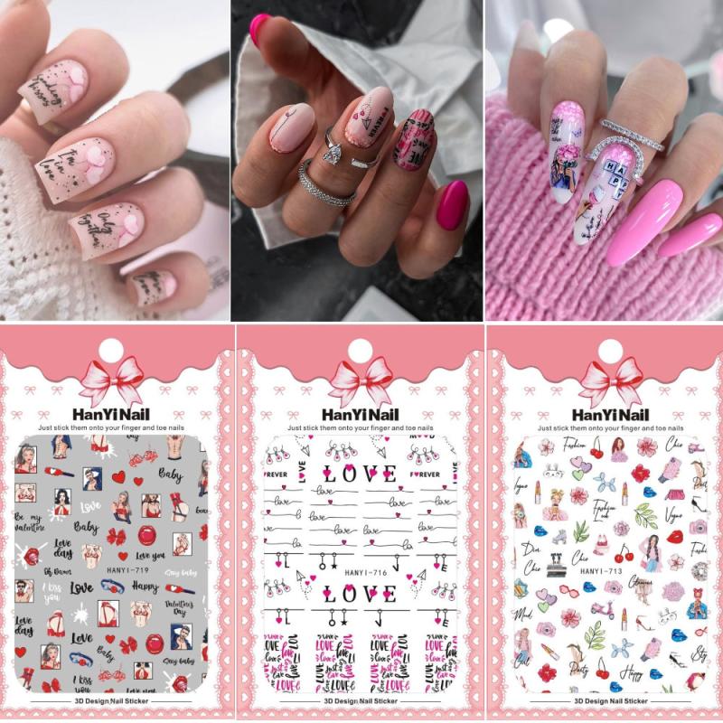 Love Heart Girl's Face Nail Decals - DIY nail art stickers