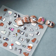 Engraved 5D Panda Nail Art Stickers - Self Adhesive Decals