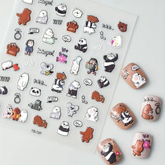 Engraved 5D Panda Nail Art Stickers - Self Adhesive Decals