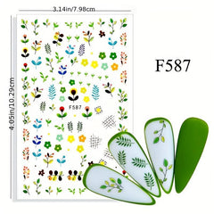 1sheet Green Clover Stickers 3D Nail Decals