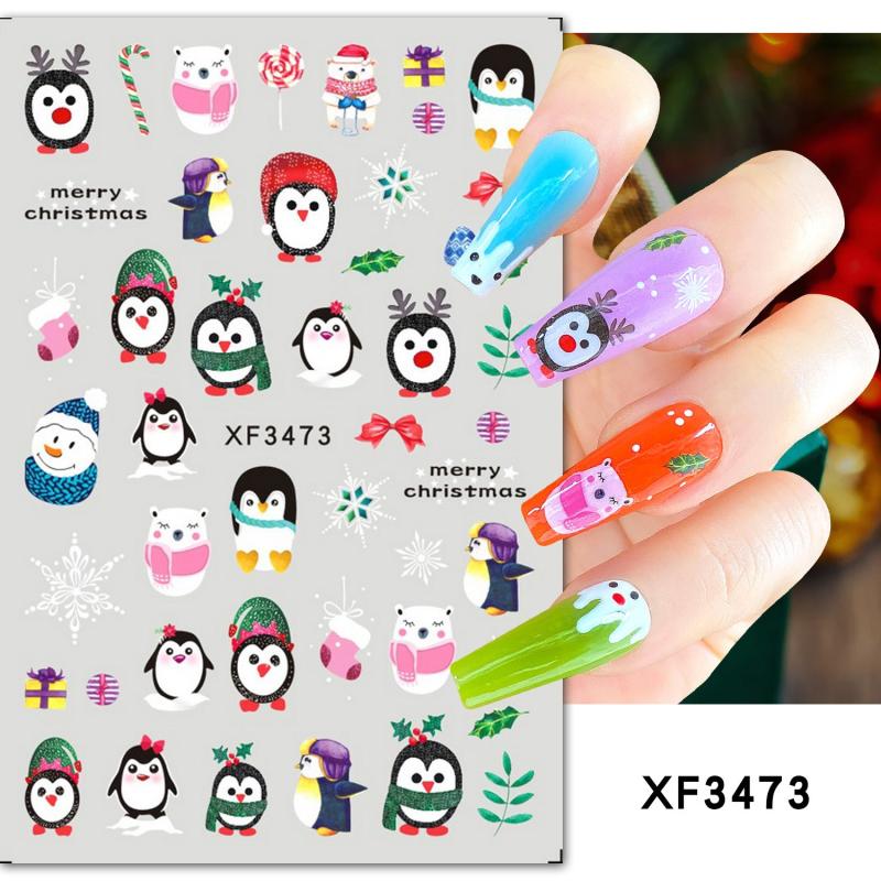 3D Christmas Nail Art Stickers Snowflake Santa Claus Reindeer Decals
