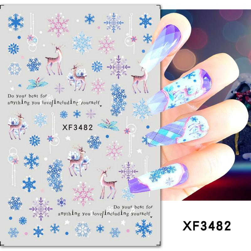 3D Christmas Nail Art Stickers Snowflake Santa Claus Reindeer Decals