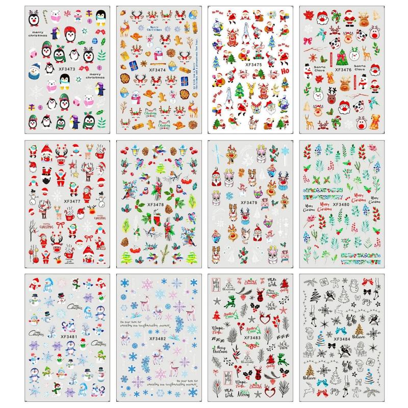 3D Christmas Nail Art Stickers Snowflake Santa Claus Reindeer Decals