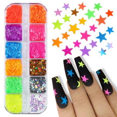 Neon Star Nail Glitter Fluorescent Gel Nails Decoration