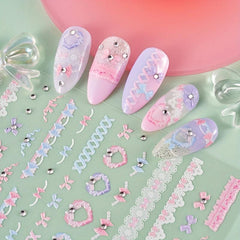 4pcs 5D Embossed Bow Pearl Nail Art Stickers - Self Adhesive Nail Art Supplies