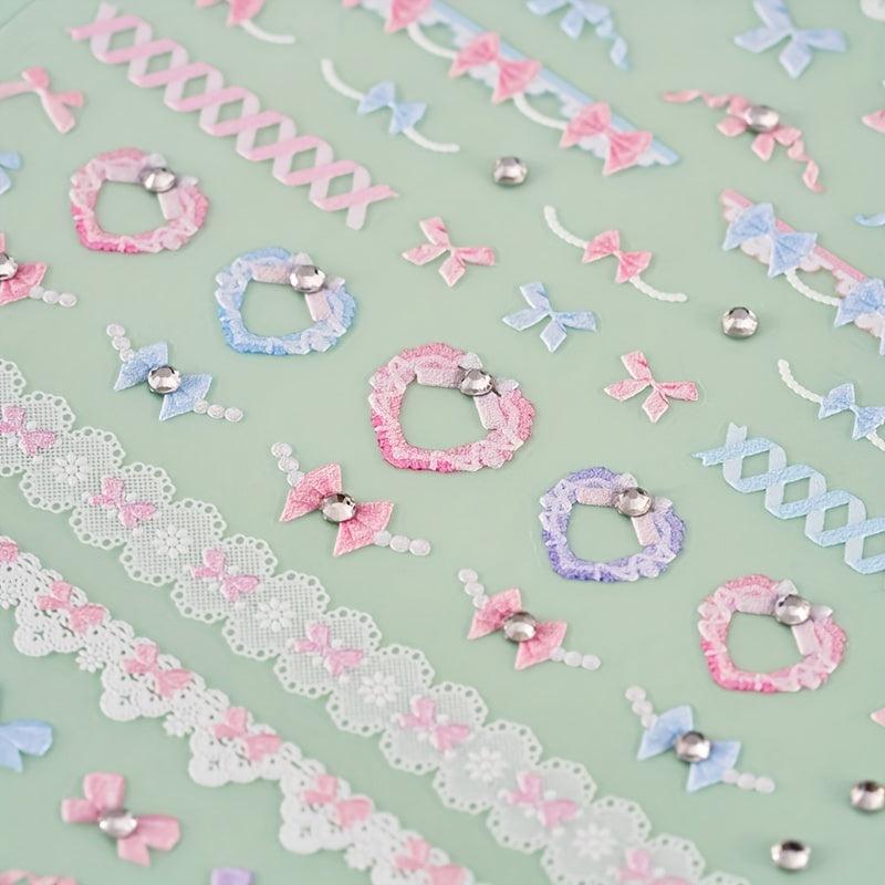 4pcs 5D Embossed Bow Pearl Nail Art Stickers - Self Adhesive Nail Art Supplies