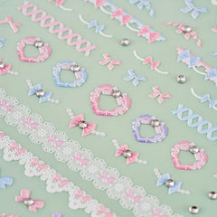 4pcs 5D Embossed Bow Pearl Nail Art Stickers - Self Adhesive Nail Art Supplies