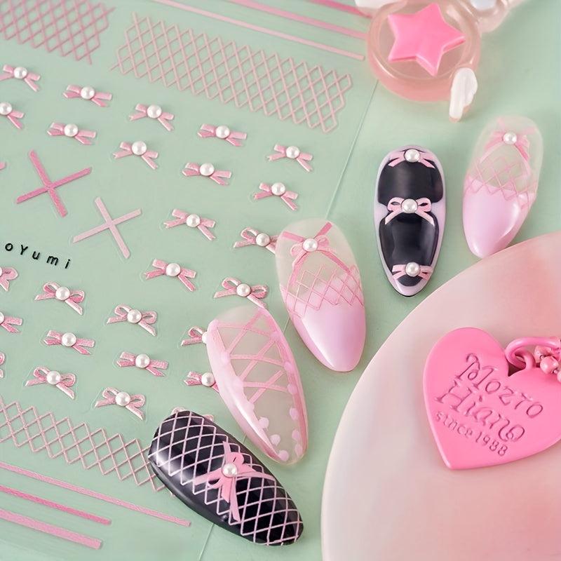 4pcs 5D Embossed Bow Pearl Nail Art Stickers - Self Adhesive Nail Art Supplies