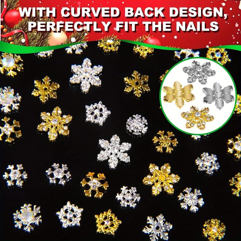 50pcs Christmas Snowflake Nail Art Charms with Rhinestones 3D Shape Nail Gems