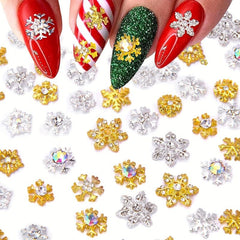 50pcs Christmas Snowflake Nail Art Charms with Rhinestones 3D Shape Nail Gems