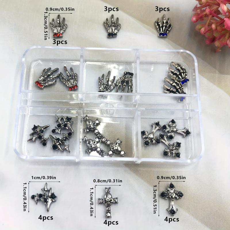 Halloween Nail Art Charms with Rhinestone 3D Skull Skeleton Nail Gem Accessories